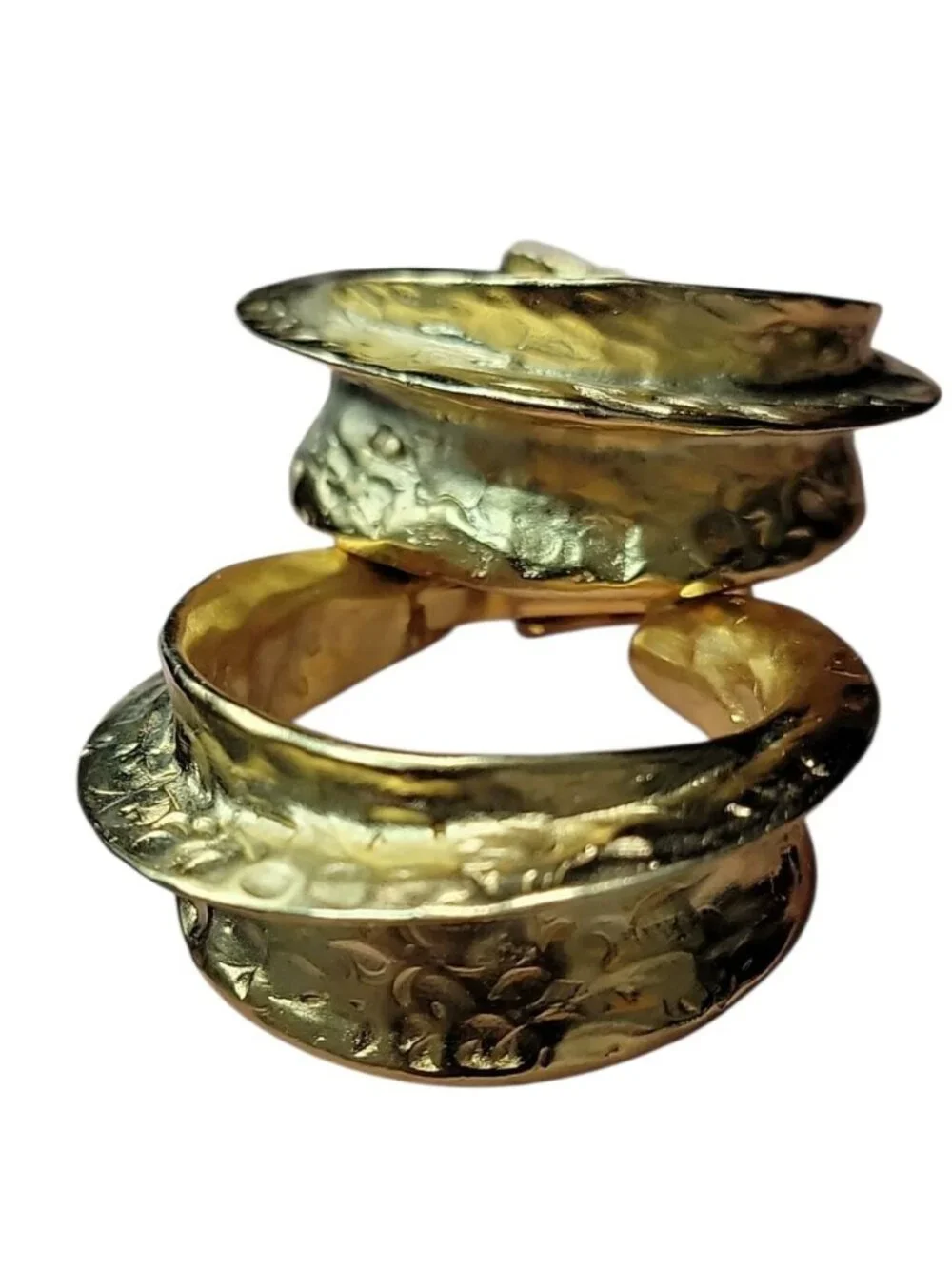 Kenneth Jay Lane Sculptured Brushed Gold Plated Hoop Clip-on Earrings KJL VTG - Picture 16 of 16